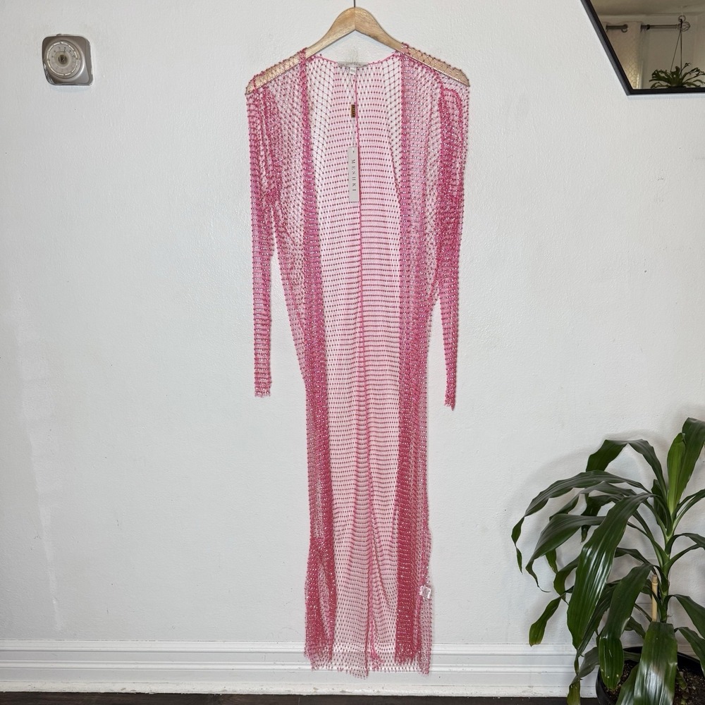 New Meshki Xella Diamante Fishnet Kimono Jacket Pink Long Sleeve Womens XS/Small